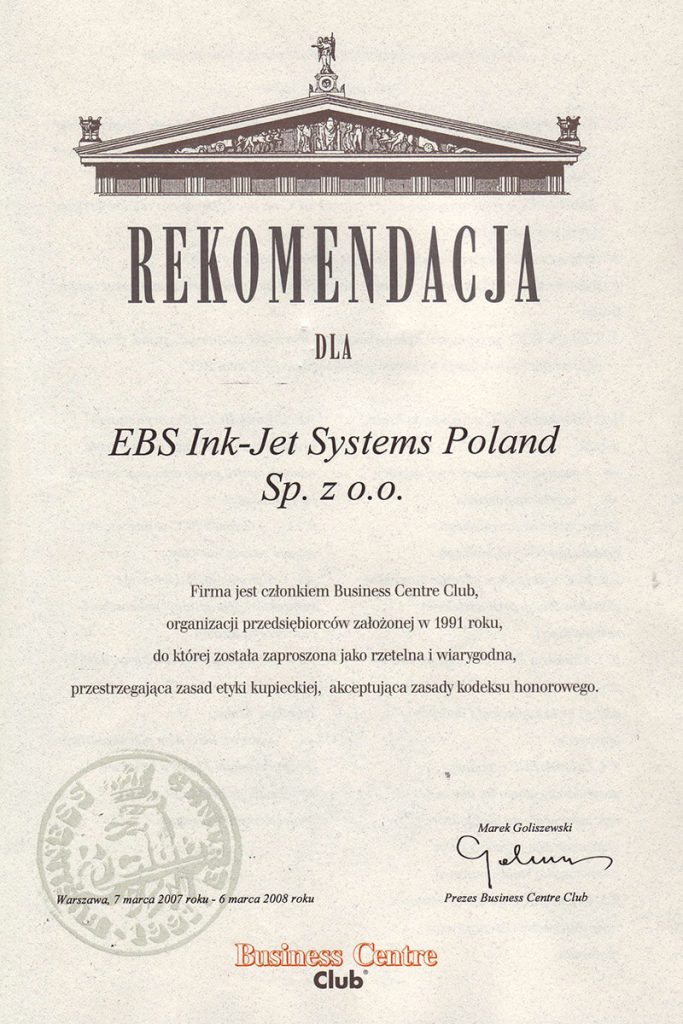 Profil firmy - Profil firmy certyfikaty ebs 0001 Rekomendacja BCC strona 1